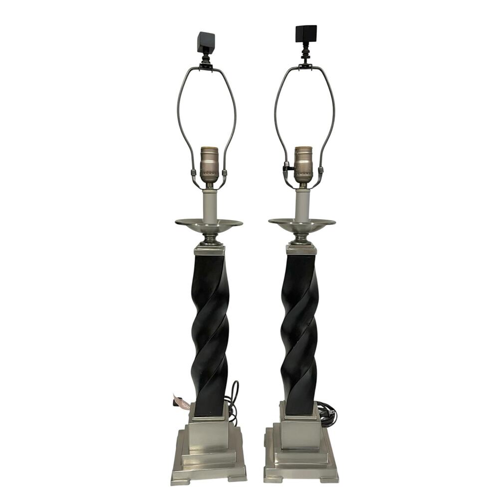 Uttermost Table Lamps Set Twist 32” Antique Black Satin Nickel Carolyn Kinder